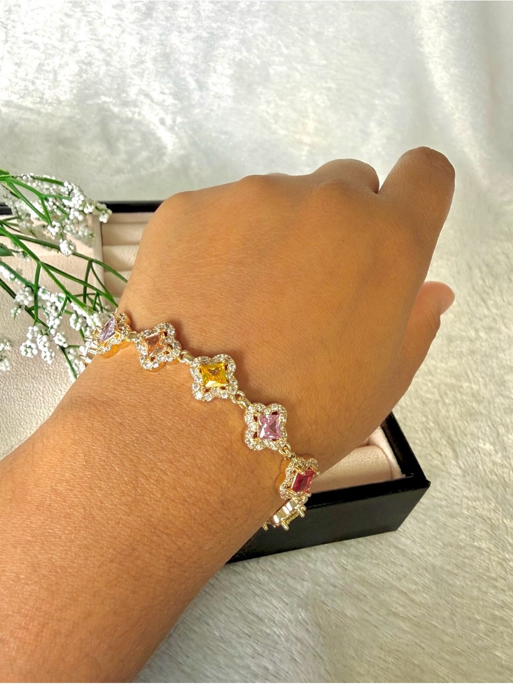 AAA cubic zirconia Multicolor Gemstone Tennis Bracelet - Women Jewelry